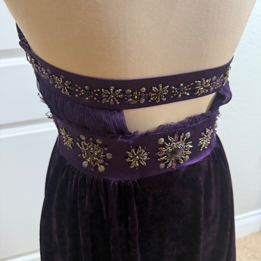 Sue Wong Nocturne Purple Velvet Silk Halter Mini Dress Beaded Y2K Whimsigoth 4 - Picture 7 of 13